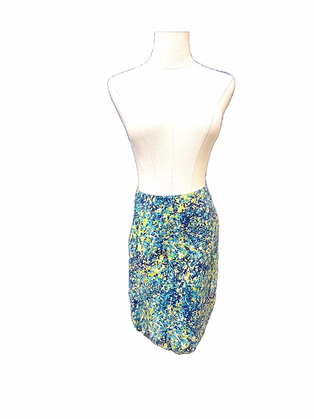 Merona Size 6 Blue Teal Lime Abstract Stretch Pencil Skirt - Picture 3 of 5